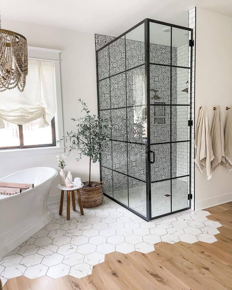 Black and White Mosaic Shower Accent Wall