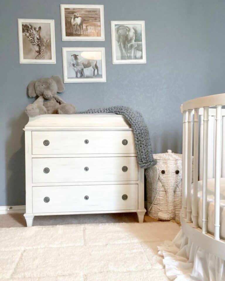 Blue and White Nursery with Elephant Décor