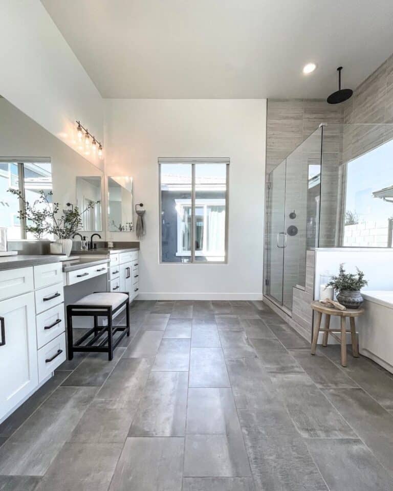 Large Beige Tiles on the Shower Walls