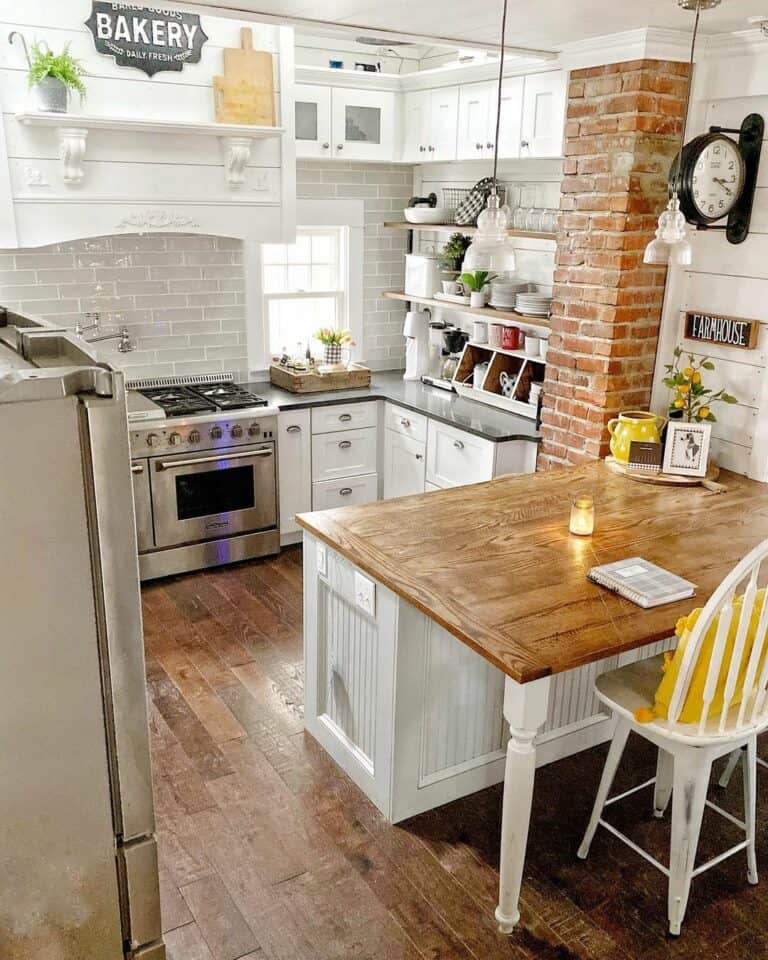 Brick Pillar in Cozy Kitchen