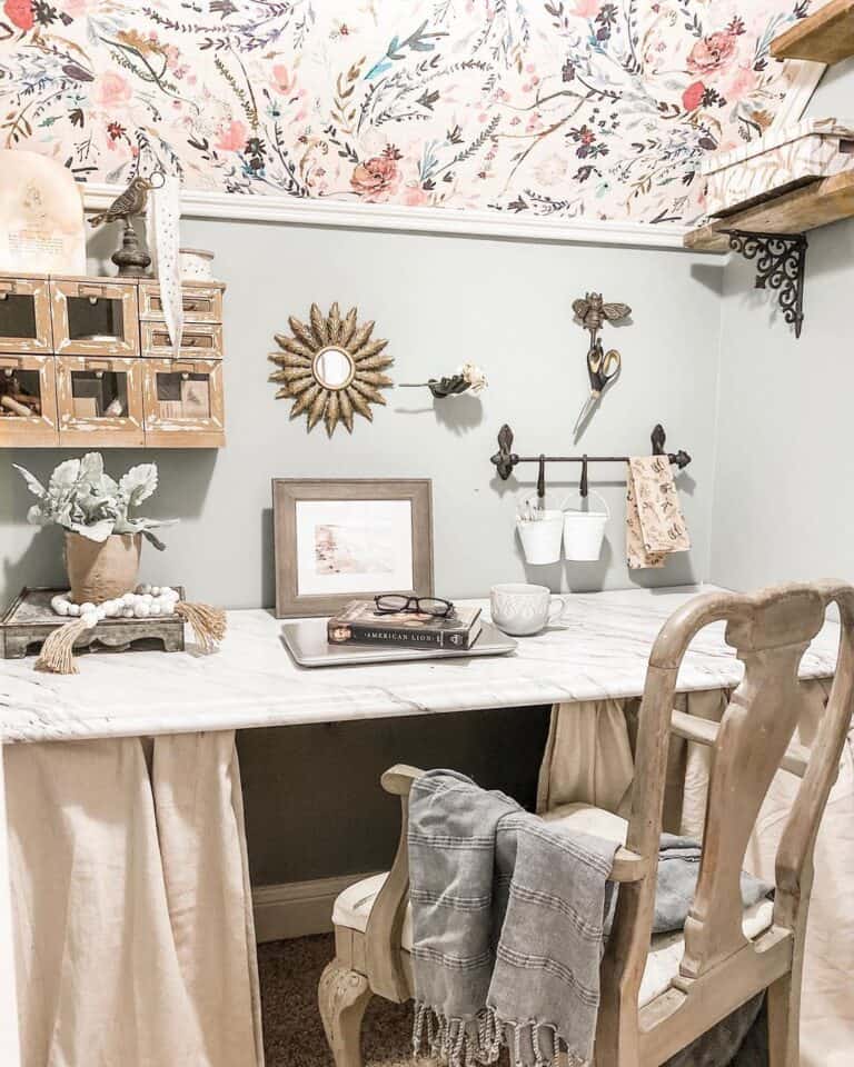 Whimsical Wallpaper Over a Crafting Table