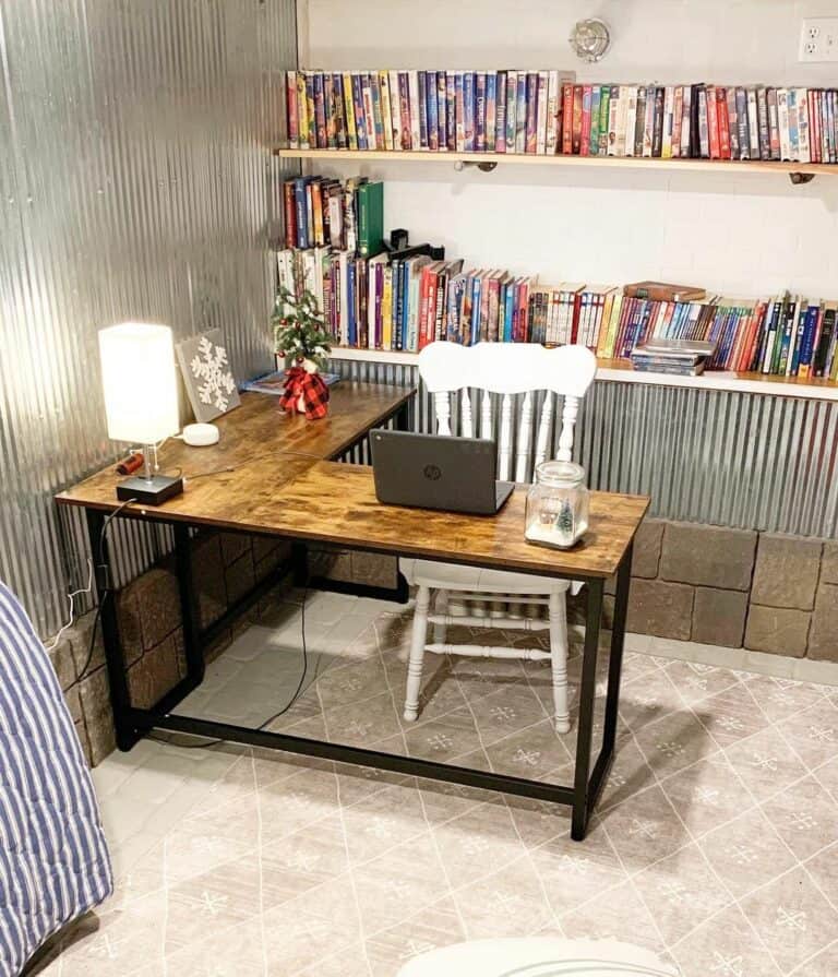 Industrial Rustic Office With Wooden Bookshelf