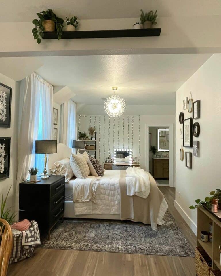 Off-centered Windows Framing Bed