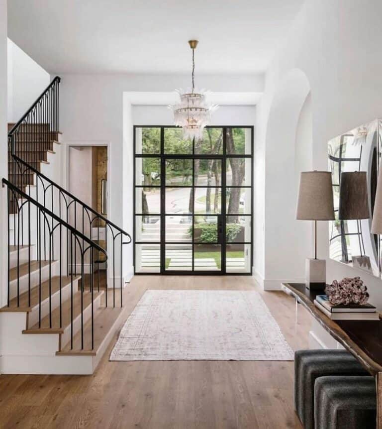 Entryway with Modern Black Iron Stair Spindles