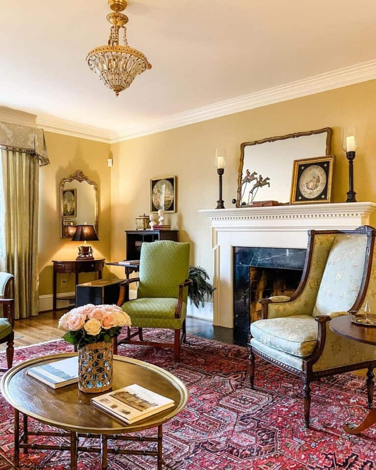 Living Room with Red Vintage Rug