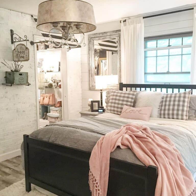 Vintage Décor in Brick and Shiplap Bedroom