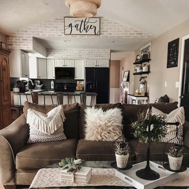 Kitchen With Limewash Brick Wall
