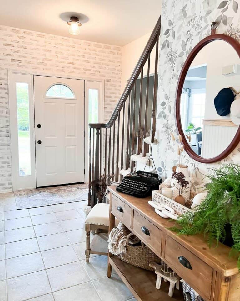 White Painted Brick Wallpaper for Entryway