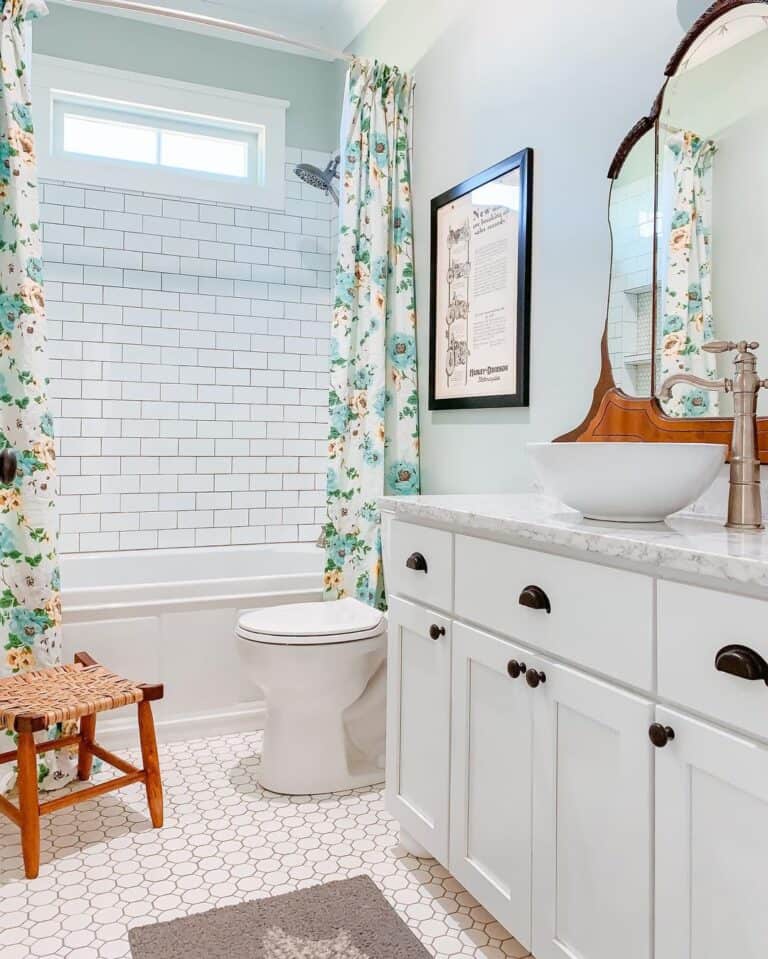 Ivory Hexagon Mosaic Bathroom Floor Tiles