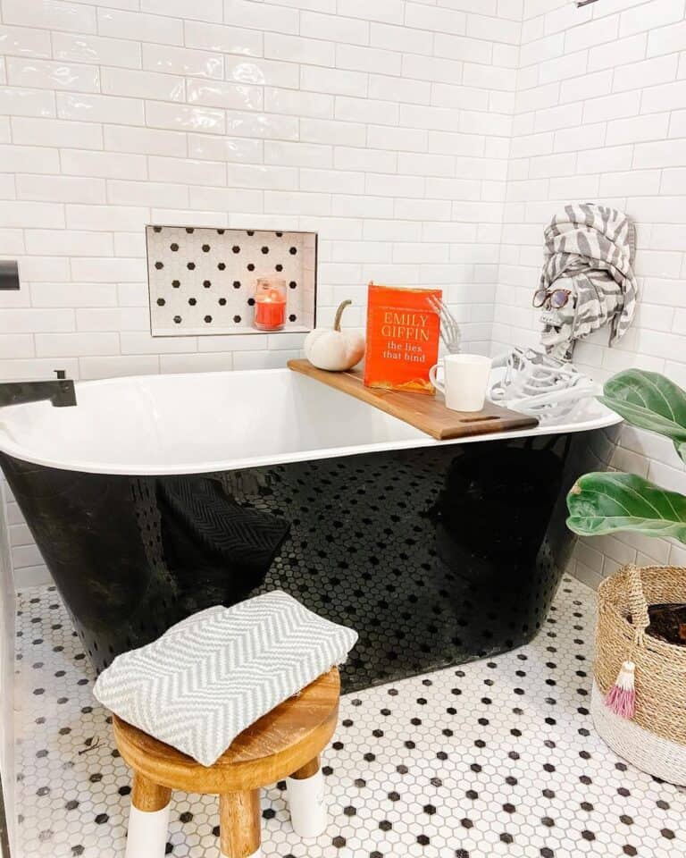 Black and White Hexagon Bathroom Floor Tiles