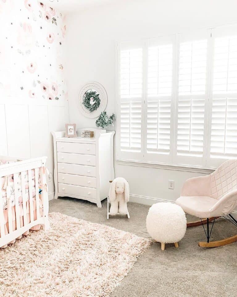Pink Rocker Chair and Plush Pouf