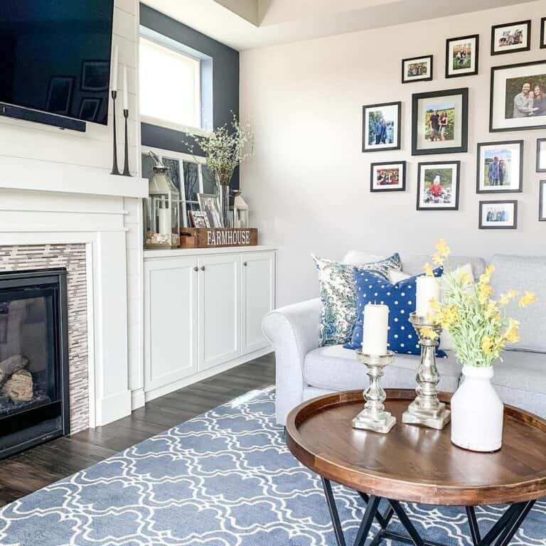Calm Family Living Room Idea With Yellow Accents
