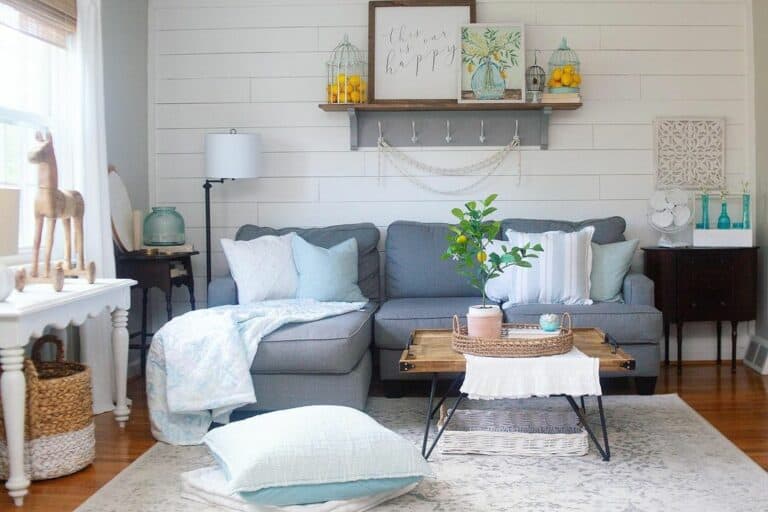 Yellow Décor in Farmhouse Living Room