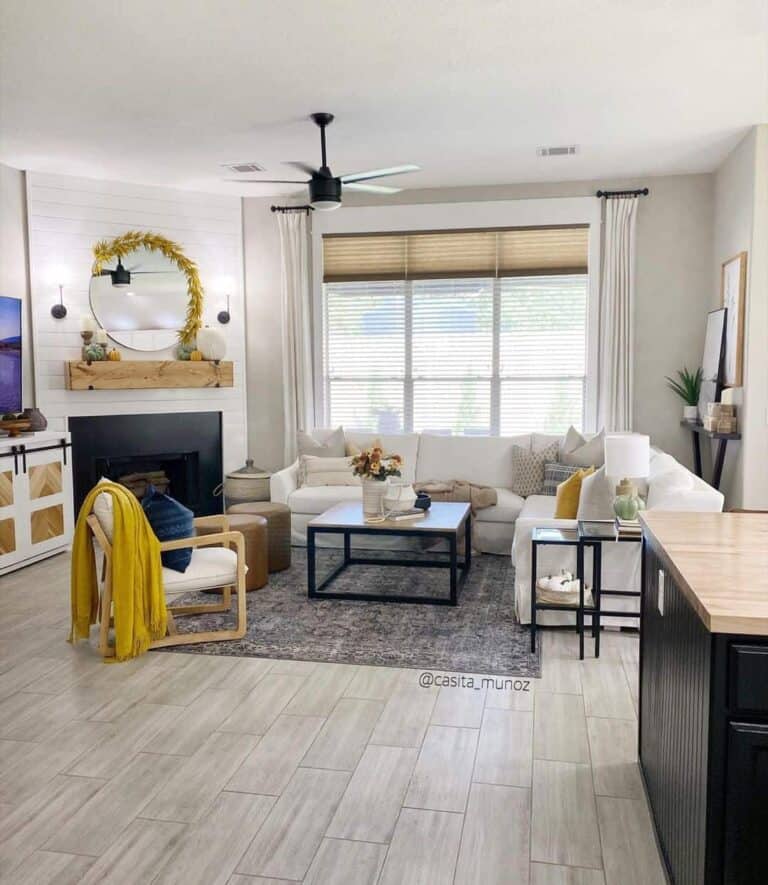 Modern Gray Living Room With Yellow Accents