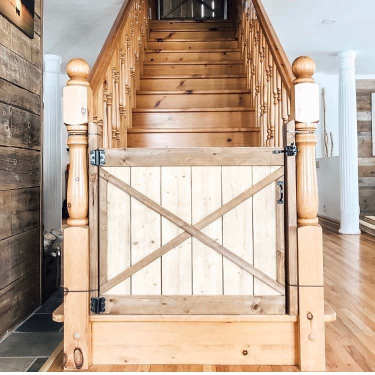 Natural Wood Staircase and Spindles with Baby Gate