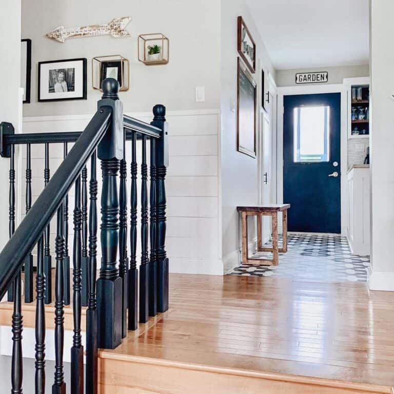 Painted Black Wood Stair Spindles and Handrail
