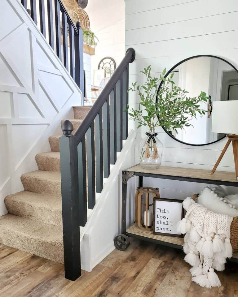 Split Staircase with Black Wood Spindles