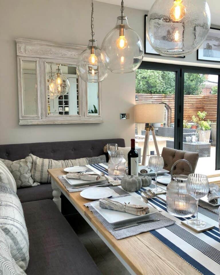 Gray Banquette Around a Rectangular Table