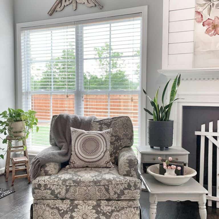 Reading Section With Floral-patterned Armchair