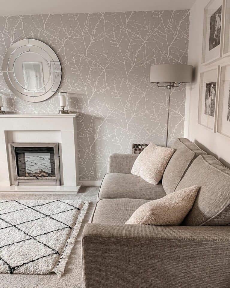 Patterned Gray Wallpaper and Black and White Portraits