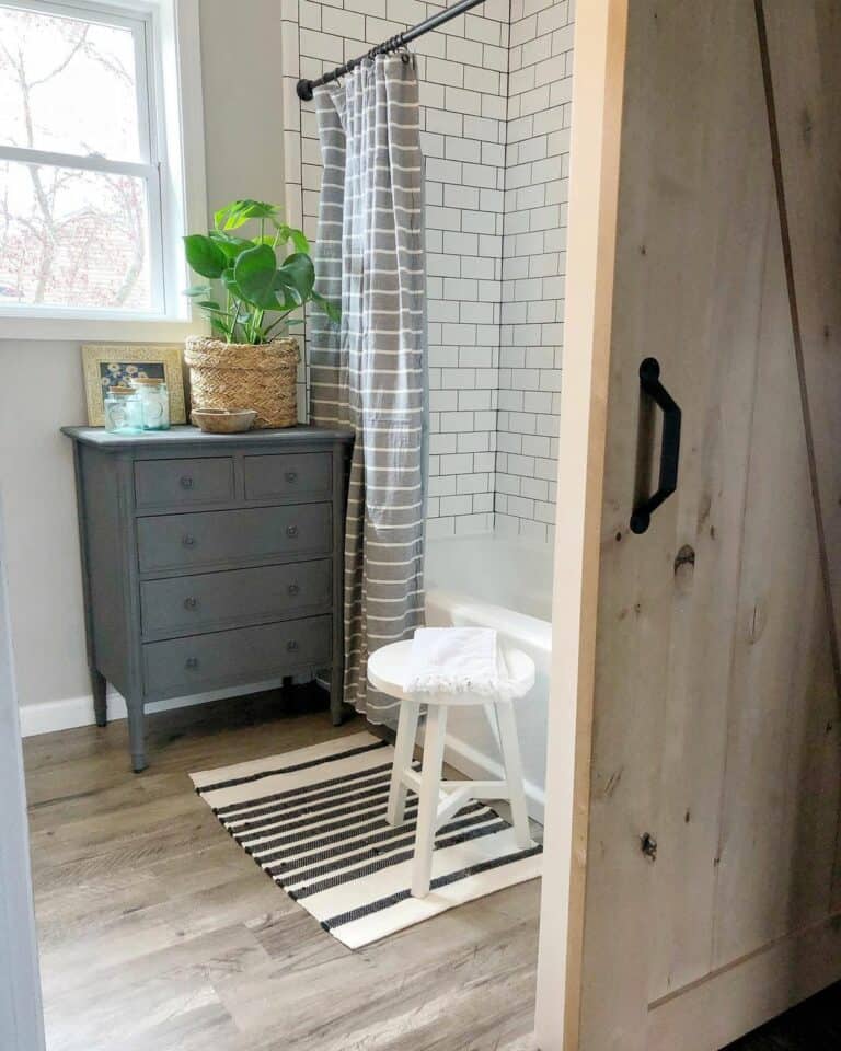 Sliding Barn Door Into Farmhouse Bathroom