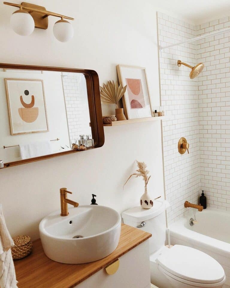 Brass Hardware Throughout the Bathroom