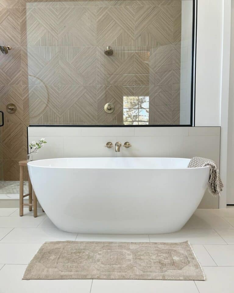 White Tiled Shower Curb with Modern Brown Tile