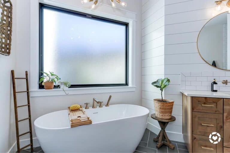 Shiplap Bathroom Wall and a Herringbone floor