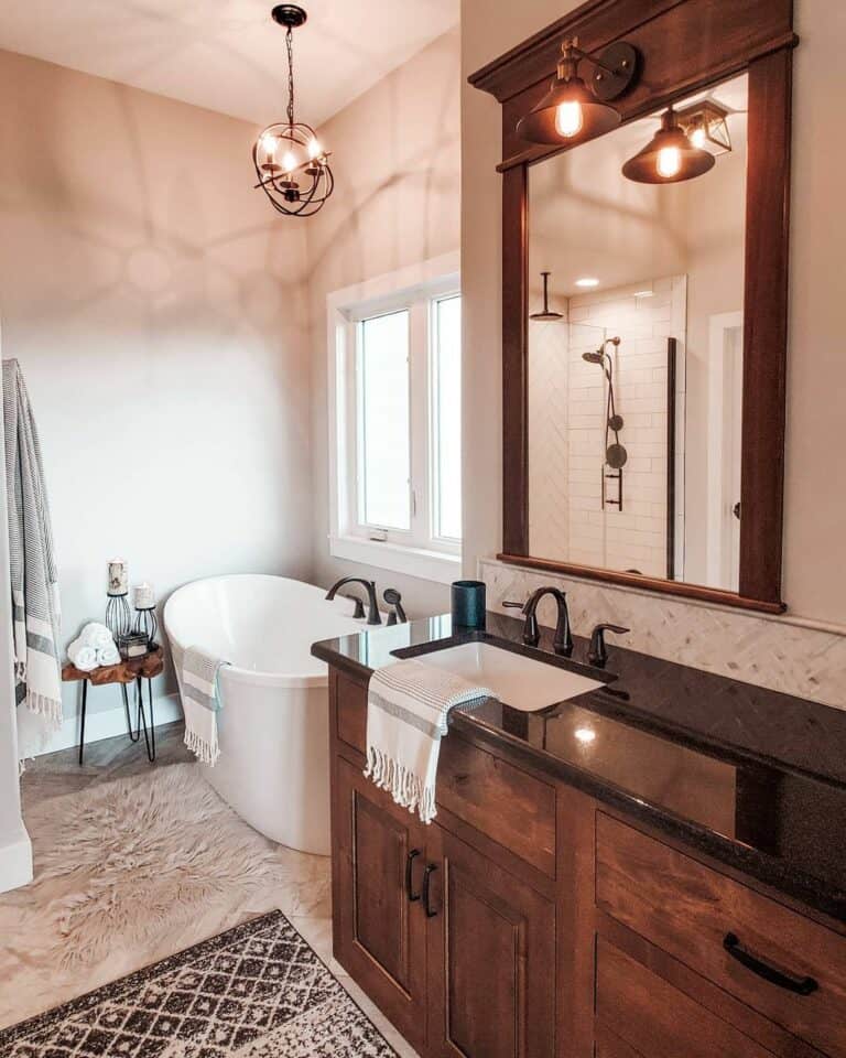 Rustic Bathroom With Free Standing Tub