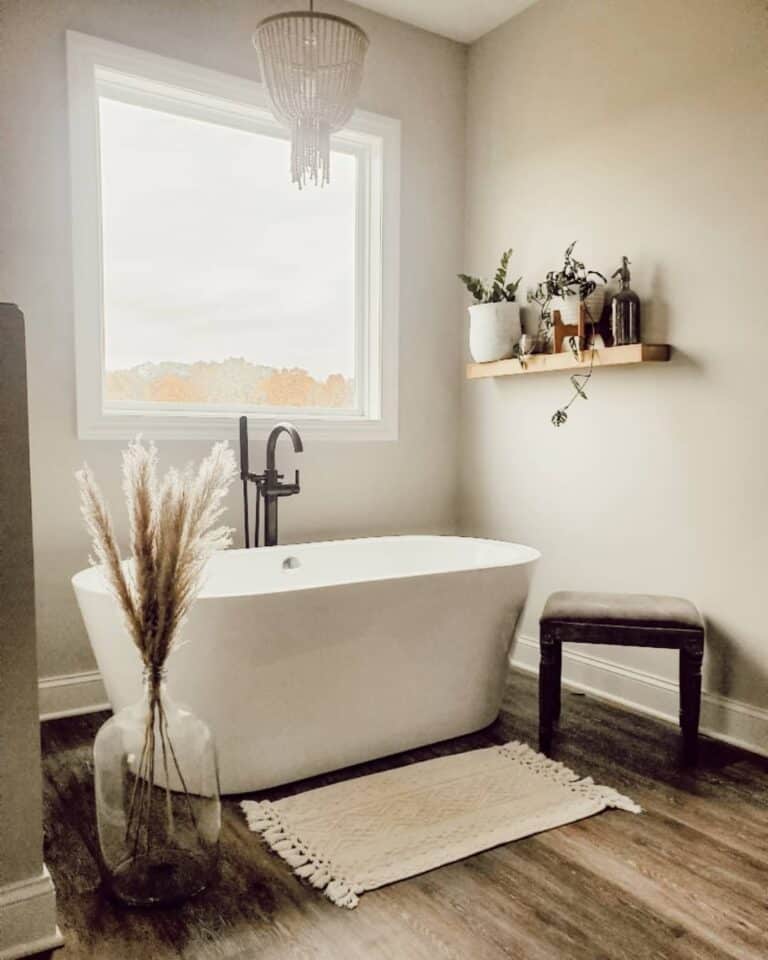 Boho Primary Bathroom Soaking Bathtub