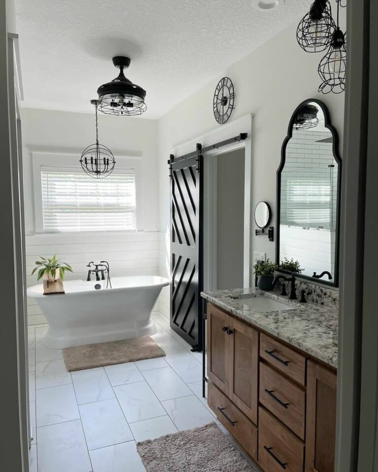 Modern Farmhouse Primary Bath With a Freestanding Tub