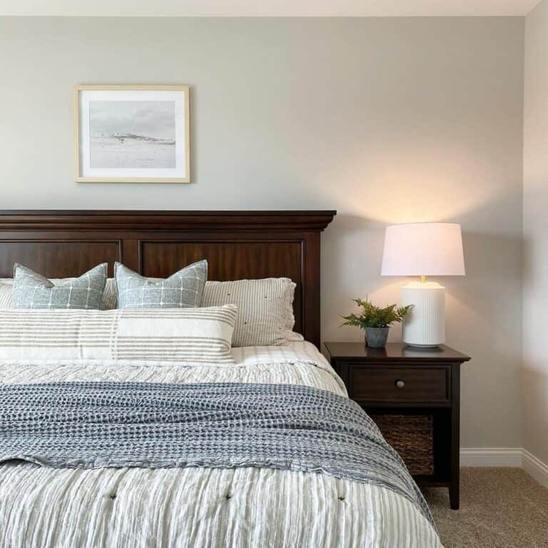 Mahogany Headboard With Artwork Above Bed Ideas
