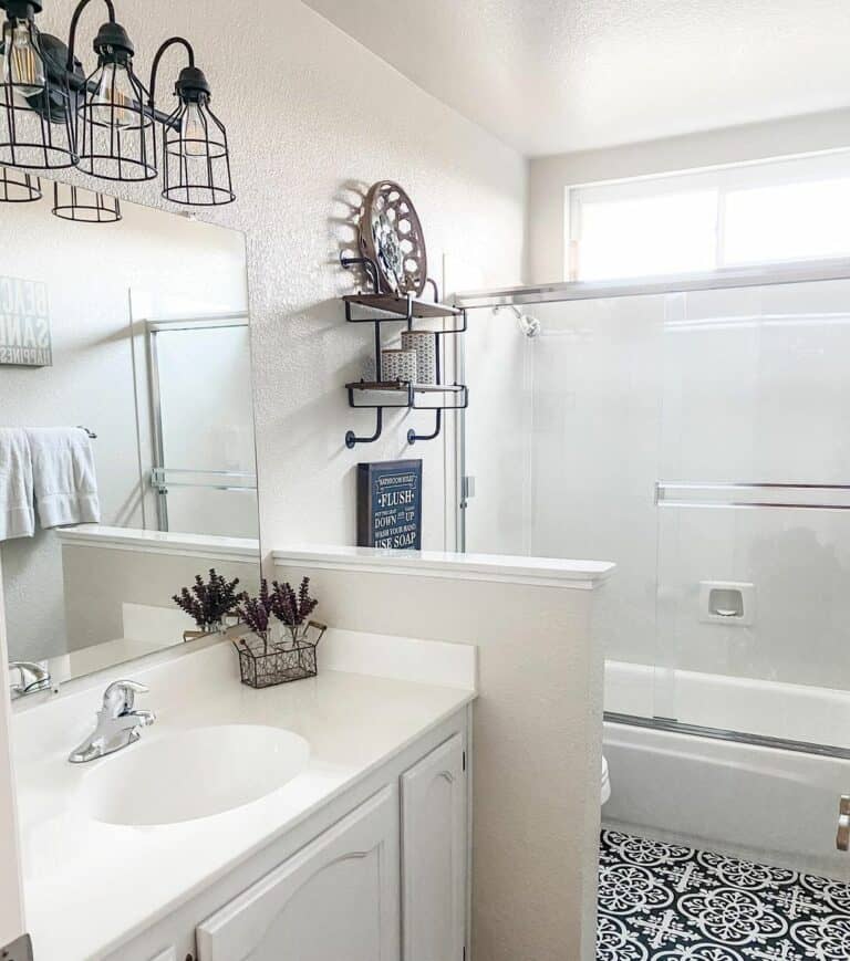 White Bathroom With Black Accents