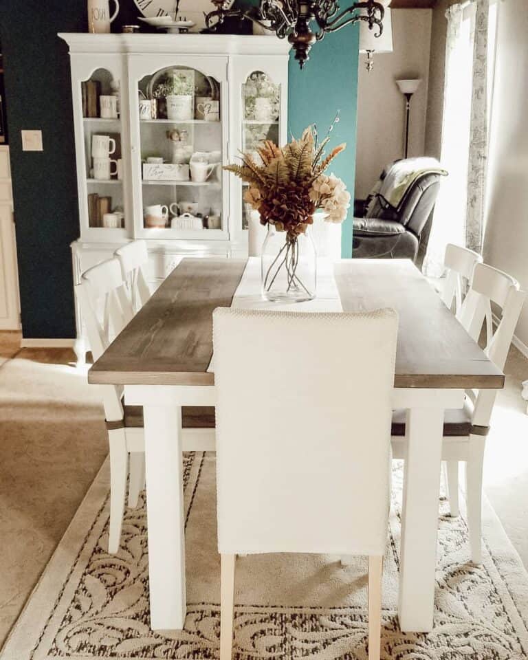 Two-toned Dining Table With Dried Flower Centerpiece