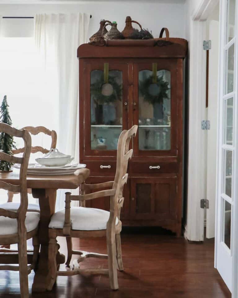 Antique Stained Wood Dining Room Hutch