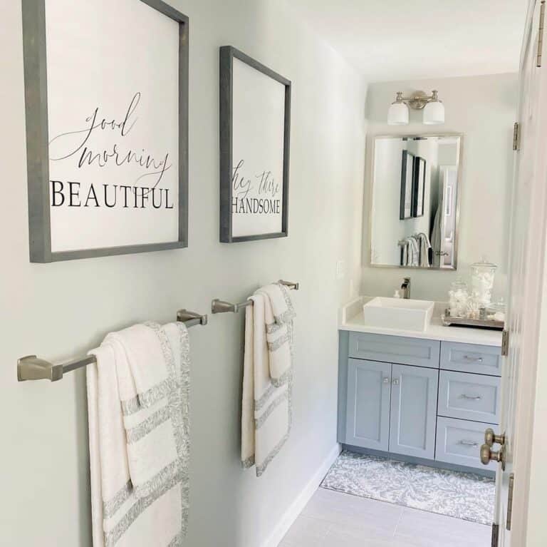 Periwinkle Washstand in Airy Bathroom