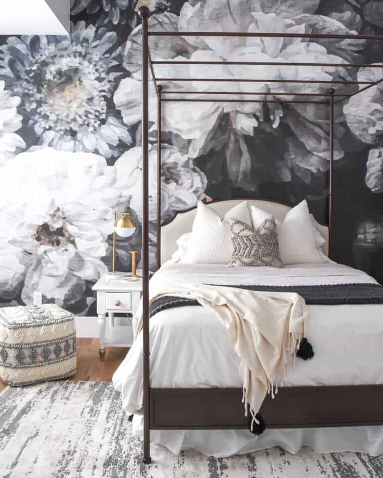Stunning Wallpaper Mural and a Cream Pouf