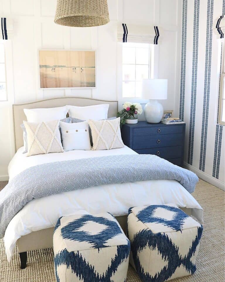 Black and White Floor Poufs on a Beige Carpet