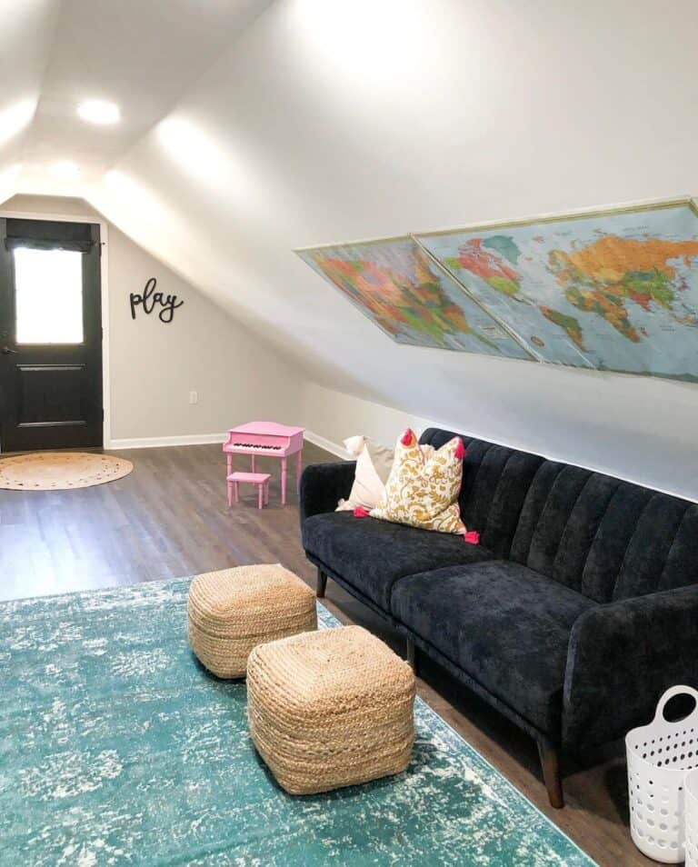 Beige Floor Poufs on a Light Blue Rug