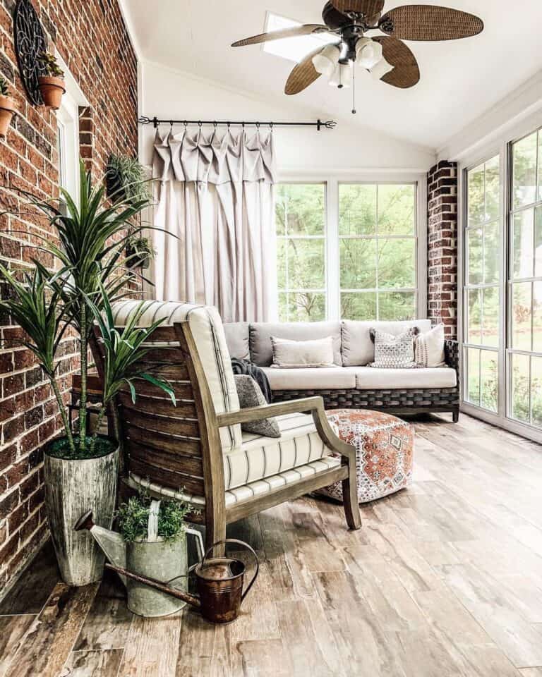 Red Floor Pouf on an Enclosed Porch