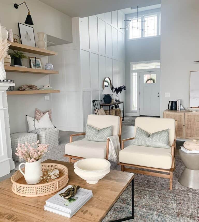 Wood and Beige Living Room Accent Chairs