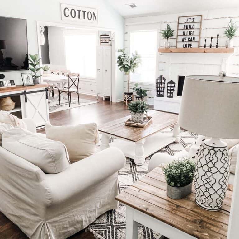 White Slipcovered Living Room Couch