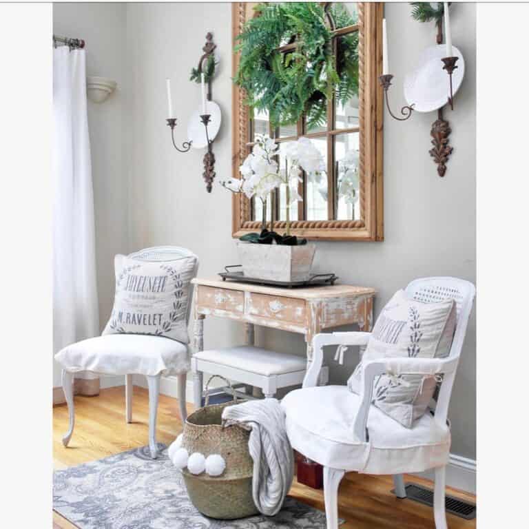 White Cane Chairs with Seat Covers