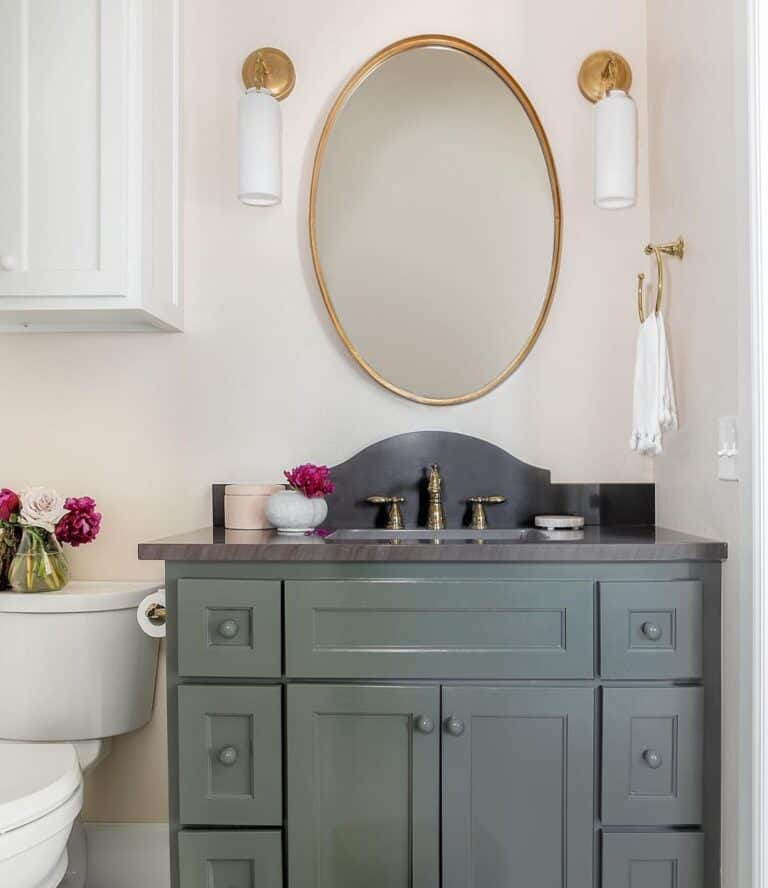 Dark Blue Grey and Gold Bathroom Vanity