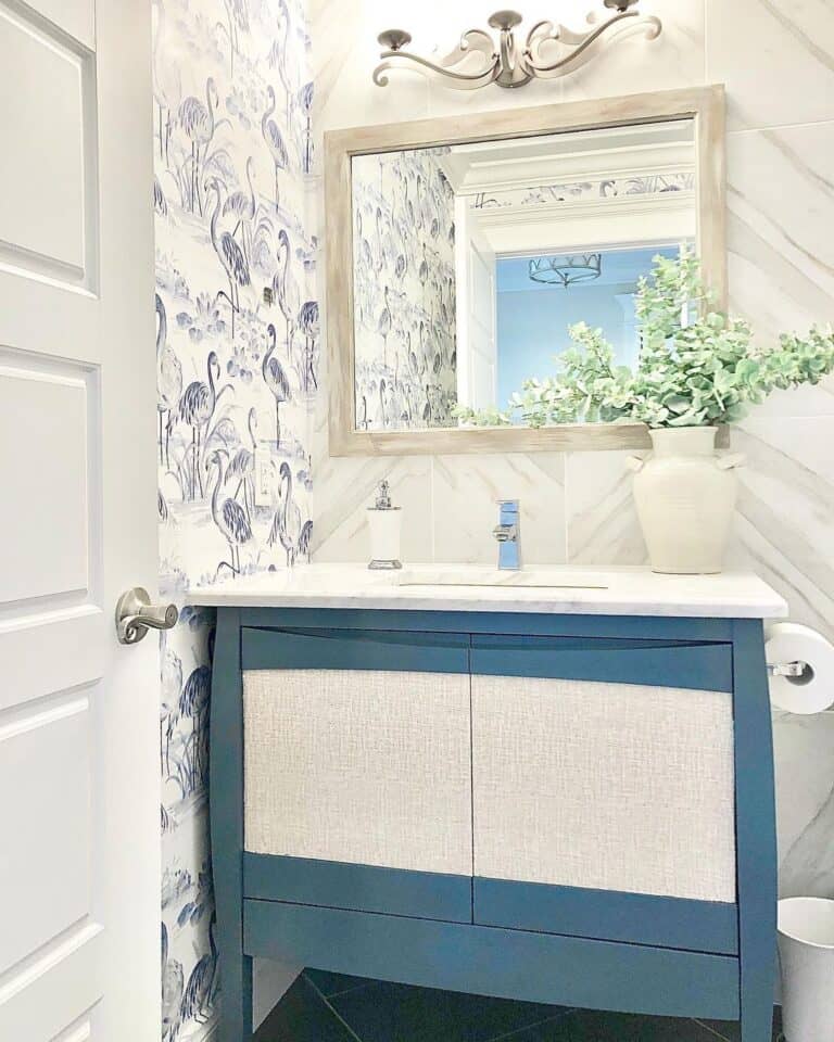 Powder Room with Blue Grey Vanity