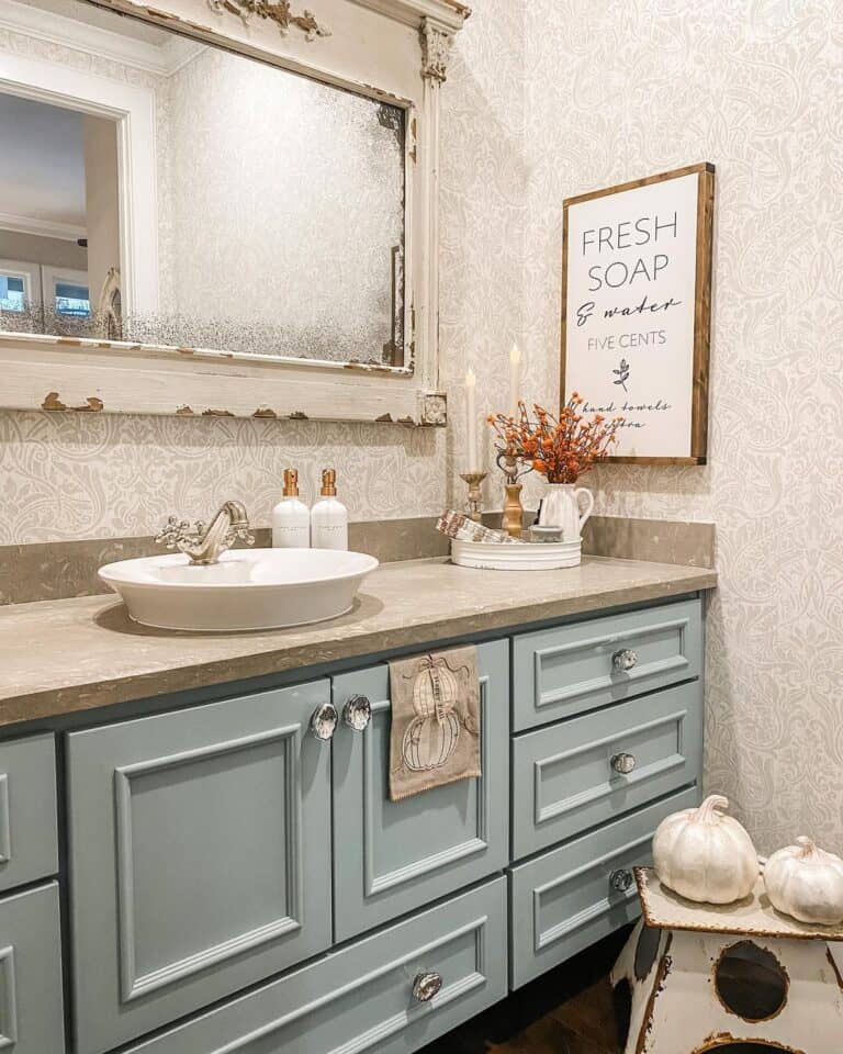 Vintage Mirror in a Blue Grey Bathroom