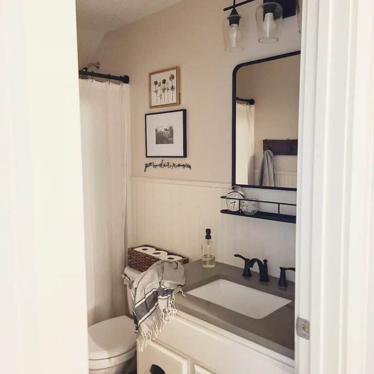 White Country Bathroom With Black Fixtures