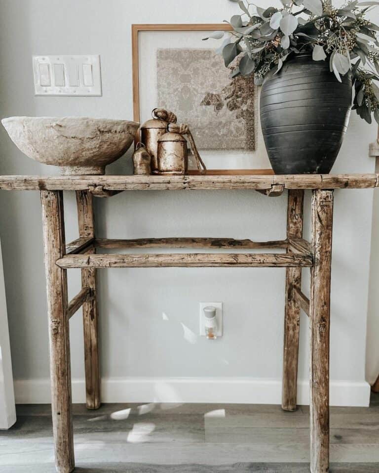 Organic Wood Bowl on Rustic Wood Table