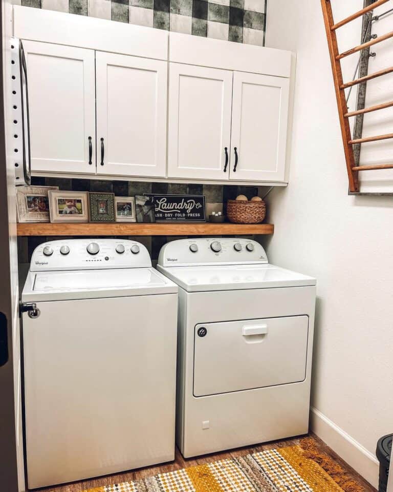 Checkered Wallpaper on Laundry Room Wall