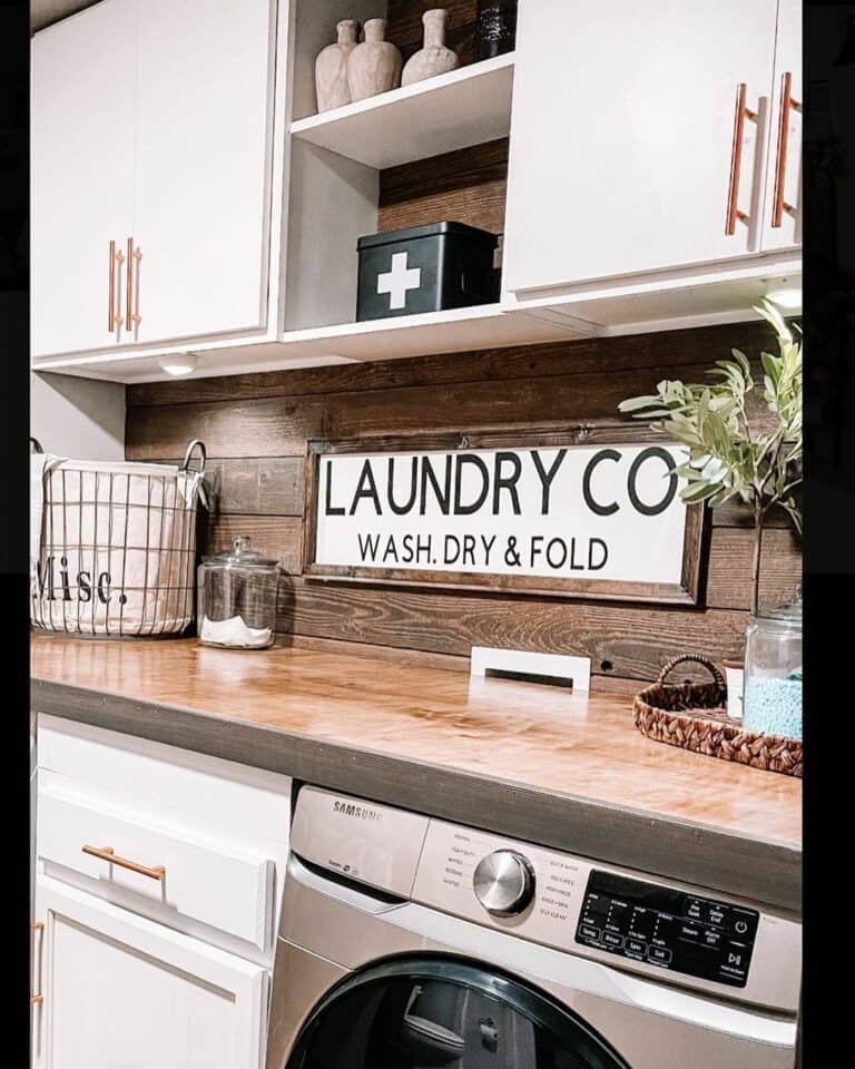 White Laundry Storage Cabinets With Open Shelves